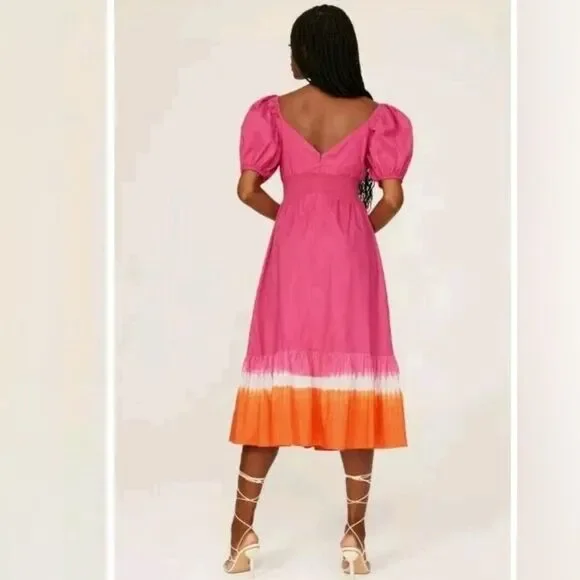 NWT 395.00 Sachin & Babi Women's Bri Puff Sleeve Pink Midi Dress Size 10 - Picture 2 of 4